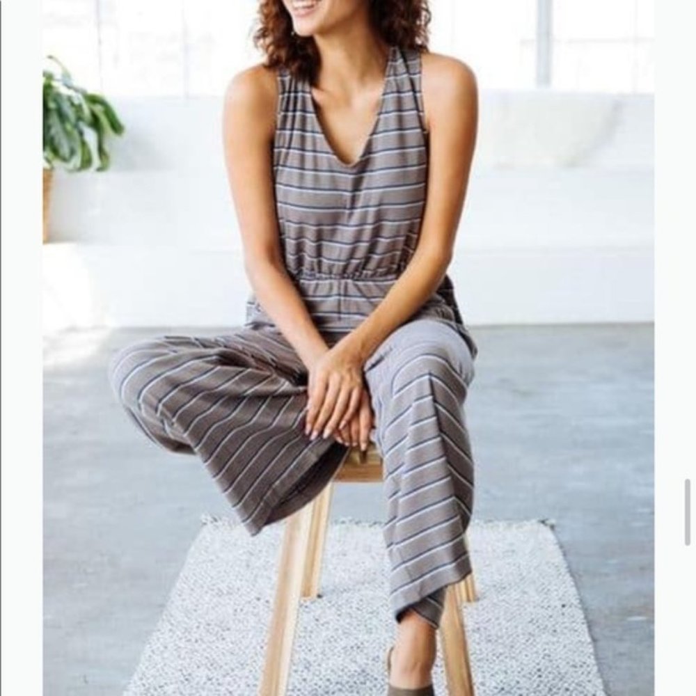 Natural by Known Supply | Grey Striped Jumpsuit Size Large
